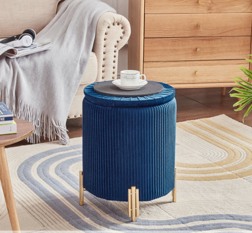 Gold Plated Velvet Ottoman - Fine Home Accessories