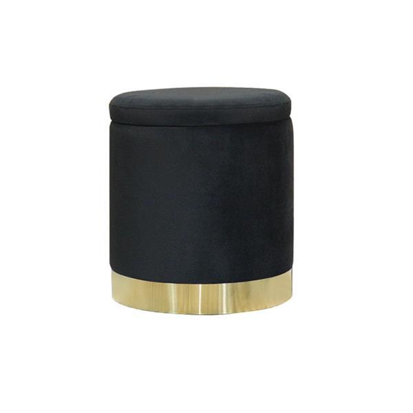 Black Plush Velvet Ottoman - Fine Home Accessories