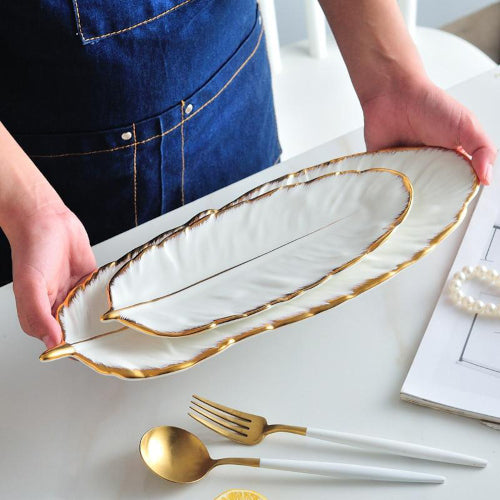 Gold Trimmed Ceramic Tray - Fine Home Accessories